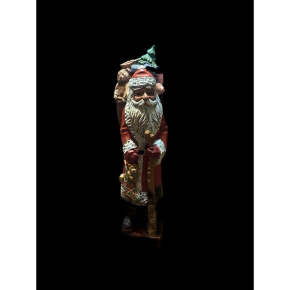 Vintage 10" Old World Santa With Backpack Of Toys Carrying A Walking Stick - Picture 5 of 11